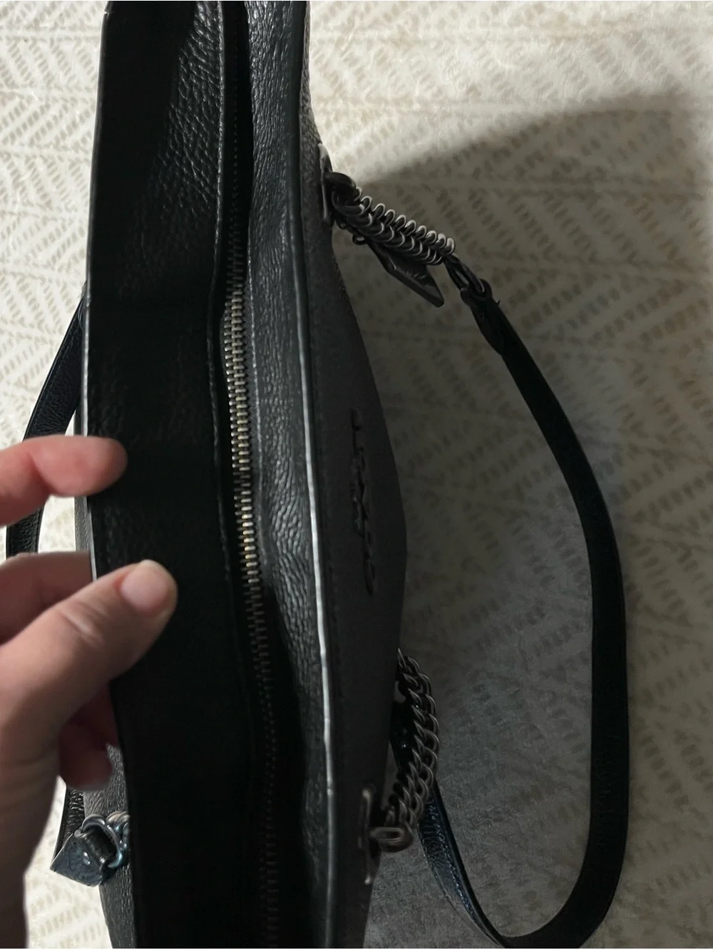 Coach Black Leather Tote with Chain-Accent Straps - Picture 11 of 13